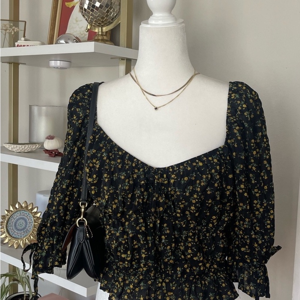 Floral Black and Yellow Women's Top